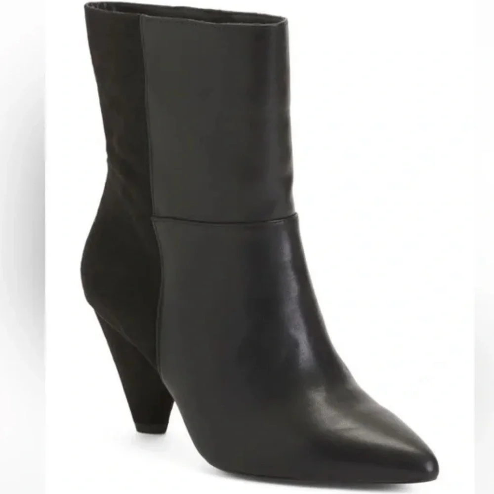 NIB Eloquii Kase Mixed Media Faux Leather/Faux Suede Booties Black